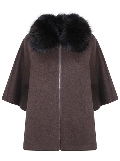 Giovanni Paris Cape Faux Fur Collar "clementine Brown"