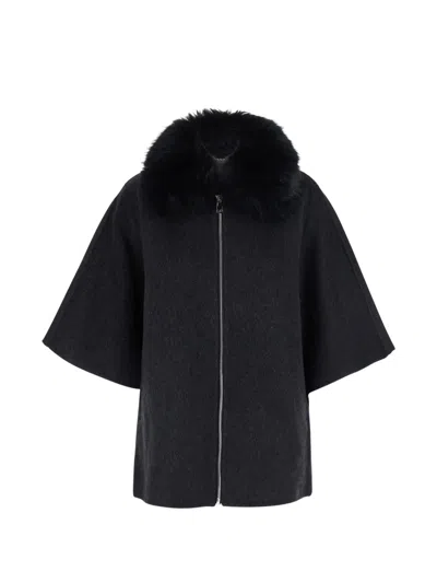 Giovanni Paris Clementine Faux-fur Collar Cape In Black