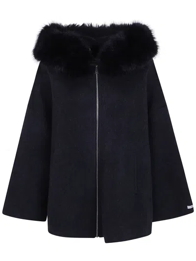 Giovanni Paris Coat With Faux Fur Collar Sela Anthracite Grey In Gray