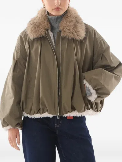 Giovanni Paris Courtney Faux-fur Collar Oversized Jacket In Green