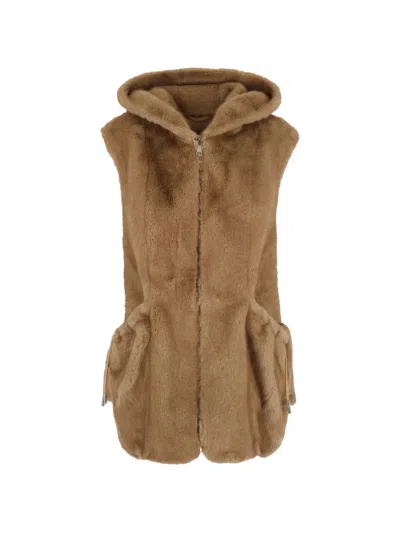 Giovanni Paris Faux-fur Hooded Gilet In Brown