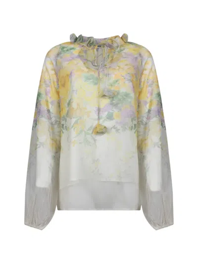 Giovanni Paris Floral-print Ruffled Blouse In Multi
