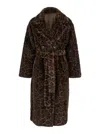 Giovanni Paris 'harmony' Brown Fur Jacket With Belt And All-over Leopard Motif In Ecofur Woman In Brown