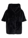 Giovanni Paris Hooded Short-sleeved Coat In Black