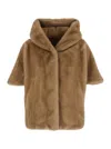 Giovanni Paris 'leonie' Beige Fur Jacket With Hood And Front Concealed Closure In Ecofur Woman In Brown