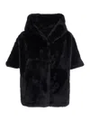 Giovanni Paris 'leonie' Black Fur Jacket With Hood And Front Concealed Closure In Ecofur Woman In Black