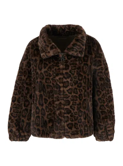 Giovanni Paris Leopard-print Zip-front Jacket In Brown