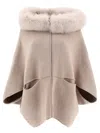 Giovi Beige Wool And Cashmere Cape With Fur Collar In Neutral