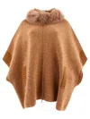 Giovi Elegant Cape With Luxurious Fur Inserts In Beige