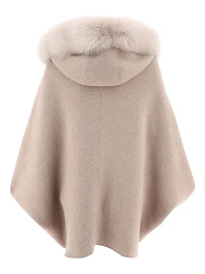 Giovi Fur-trimmed Cape In Neutral