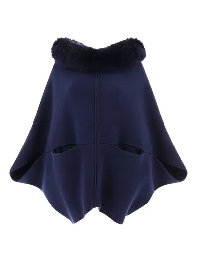 Giovi Luxurious Wool And Cashmere Cape In Blue