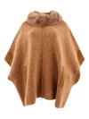 Giovi Elegant Cape With Luxurious Fur Inserts In Brown