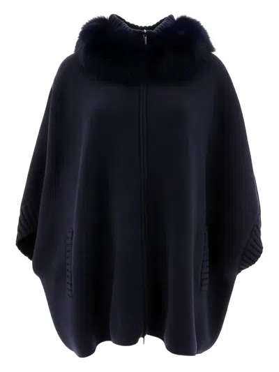 Giovi Fur-trimmed Zip-front Cape In Blue