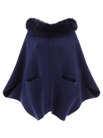 GIOVI WOMEN'S BLUE WOOL AND CASHMERE CAPE FOR FW23
