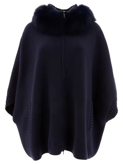 Giovi Wool And Cashmere Poncho Coats Blue