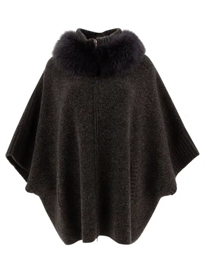GIOVI WOOL AND CASHMERE PONCHO COATS GREY