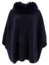 Giovi Wool And Cashmere Poncho With Fur Collar In Blue