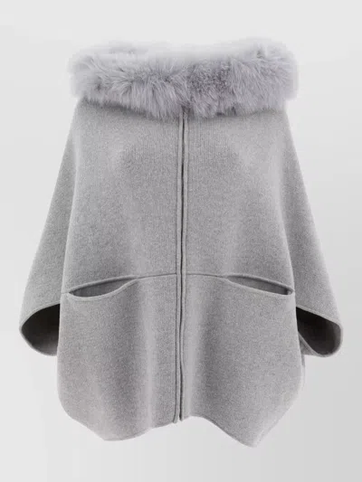 Giovi Wool Cashmere Poncho Hood Front Pockets
