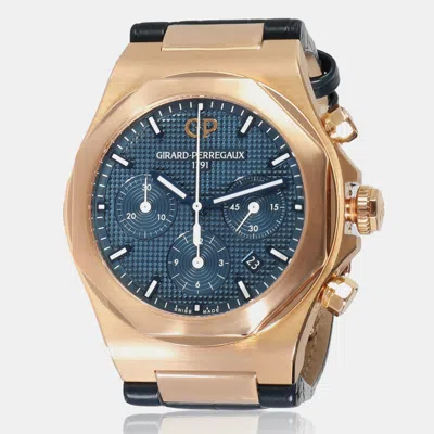Pre-owned Girard-perregaux Blue 18k Rose Gold Laureato Automatic Men's Wristwatch 42 Mm