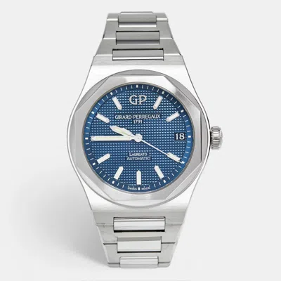 Pre-owned Girard-perregaux Girard Perragaux Blue Stainless Steel Laureato 81010-11-431-11a Men's Wristwatch 42 Mm In Silver