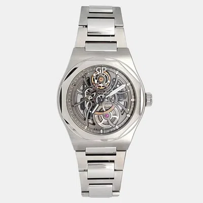 Pre-owned Girard-perregaux Laureato 81015-11-001-11a Automatic Skeleton Stainless Steel Men's Wristwatch 42 Mm In Transparent