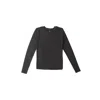 Girl Crush Women's Black Ribbed Knit Kaki Long Sleeve Tee With Side Slits - Charcoal In Black