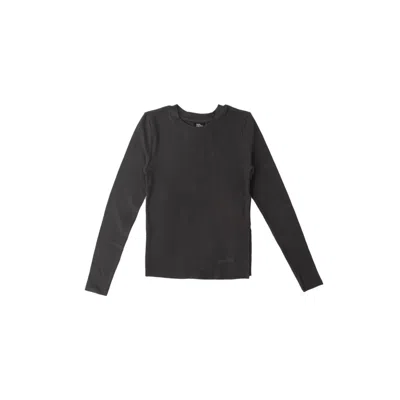 Girl Crush Women's Black Ribbed Knit Kaki Long Sleeve Tee With Side Slits - Charcoal
