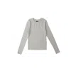 Girl Crush Women's Ribbed Knit Kaki Long Sleeve Tee With Side Slits - Grey In Grey