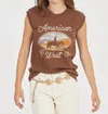GIRL DANGEROUS AMERICAN WEST GRAPHIC TANK IN VINTAGE CHOCOLATE