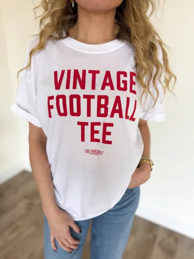 Girl Dangerous Atlas Vintage Football Tee In White