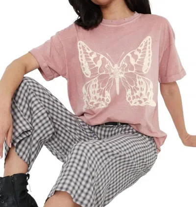 Girl Dangerous Butterfly Stamp Tee In Dusty Pink