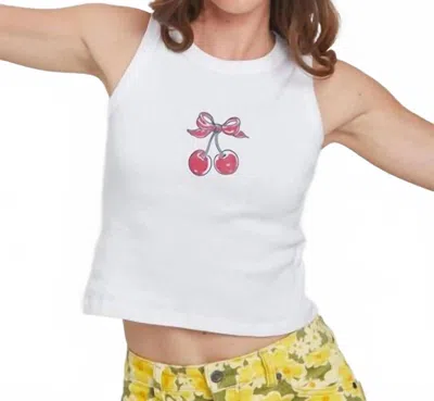 Girl Dangerous Cherry Bow Ribbed Tank Top In White