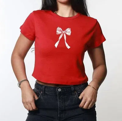 Girl Dangerous Holiday Bow Baby Tee In Red