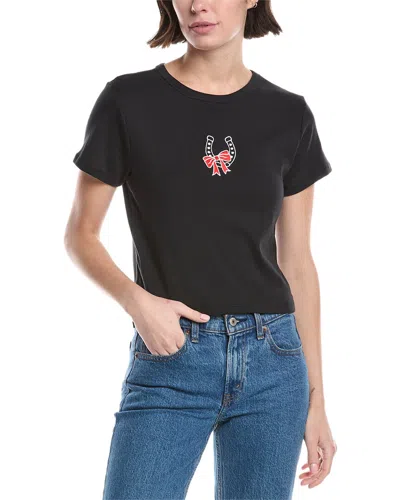 Girl Dangerous Horseshoe Bow Crop T-shirt In Black