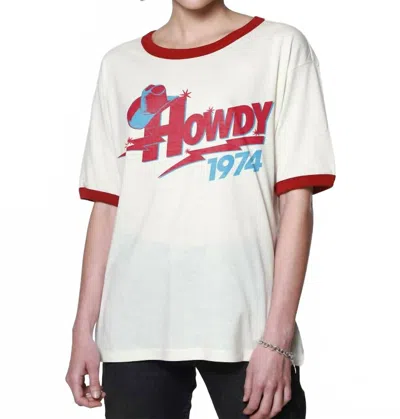 Girl Dangerous Howdy 1974 Slouchy Ringer Tee In Bone/red In Multi