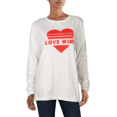 Girl Dangerous Love Wins Womens Graphic Crewneck Slogan T-shirt In White