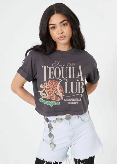 Girl Dangerous Tequila Club Cropped Boyfriend Tee In Vintage Black In Brown