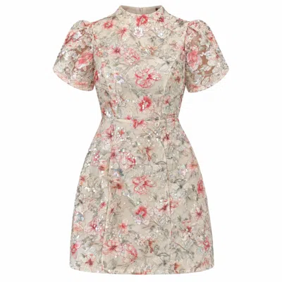 Girl In Mind Women's Ami Sequin Tulip Sleeve Mini Dress Ivory In White