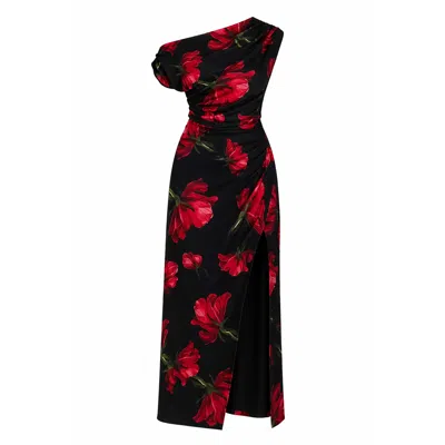 Girl In Mind Women's Ariana Asymmetric Red Floral Midi Dress