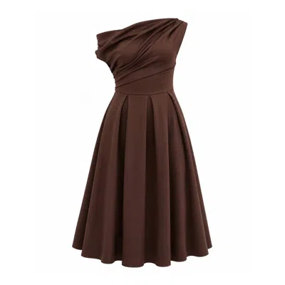 Girl In Mind Women's Betty Asymmetric Neckline Skater Midi Brown In Multi