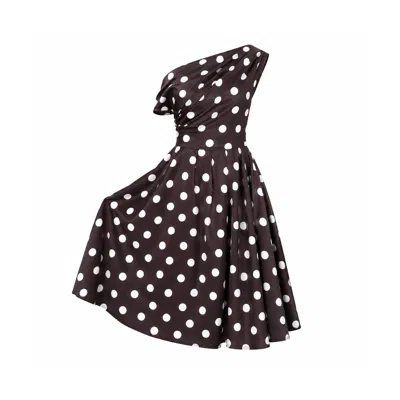 Girl In Mind Women's Betty Asymmetric Neckline Skater Midi Brown Polka