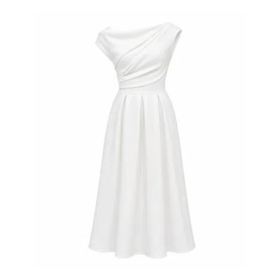 Girl In Mind Women's Betty Asymmetric Neckline Skater Midi Dress White In Multi