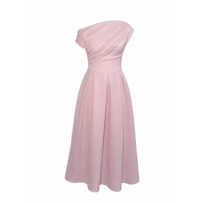 Girl In Mind Women's Betty Asymmetric Neckline Skater Midi Pink