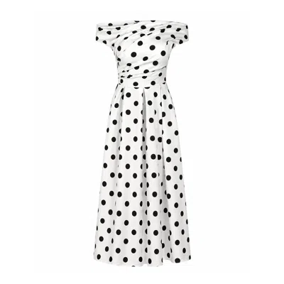 Girl In Mind Women's Black Betty Asymmetric Midi Dress Polka In White