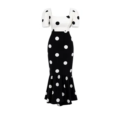 Girl In Mind Women's Black Jennifer Contrast Spot Midi Dress