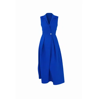 Girl In Mind Women's Blue Cameron Collared Tailored Gold Button Shirt Dress Cobalt