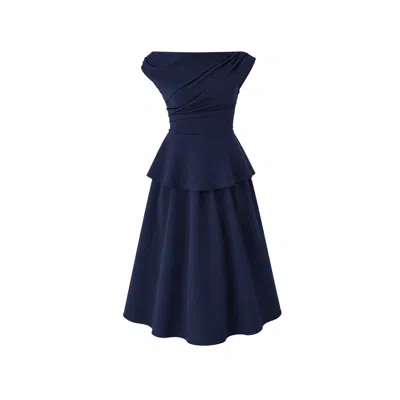 Girl In Mind Women's Blue Connie Peplum Midi Dress Navy