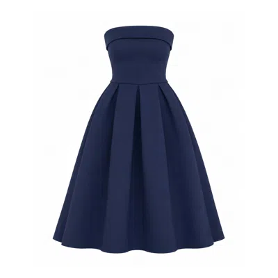 Girl In Mind Women's Blue Danni Strapless Bandeau Midi Dress Navy