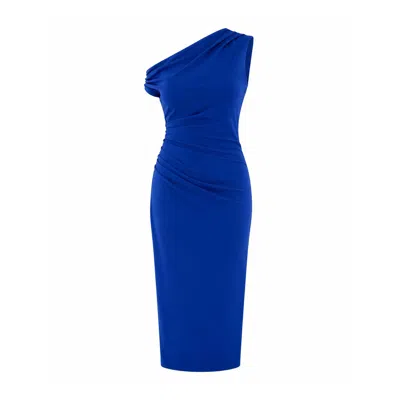 Girl In Mind Women's Blue Donna Asymmetric Neckline Jumpsuit Cobalt
