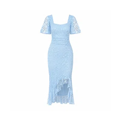 Girl In Mind Women's Blue Heidi Sky Lace Ruched Midi Dress